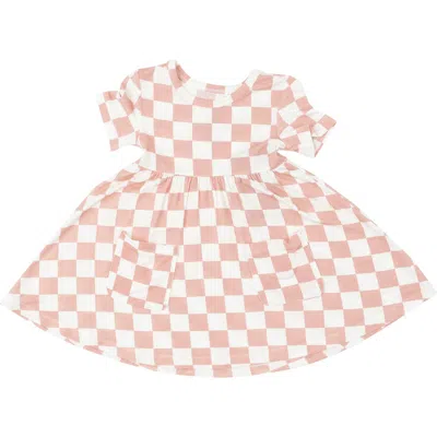 Angel Dear Babies'  Checkerboard Short Sleeve Dress In Pink