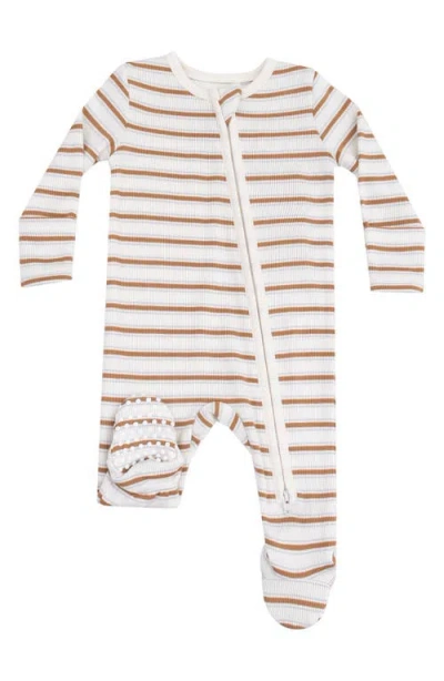 Angel Dear Babies'  Classic Stripe Ribbed Zip Footie In Brown