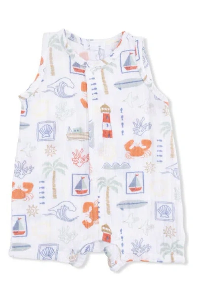 Angel Dear Babies'  Club Mediterranean Organic Cotton Muslin Romper In White