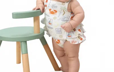 Angel Dear Babies' Club Mediterranean Ruffle Sunsuit In White In Burgundy