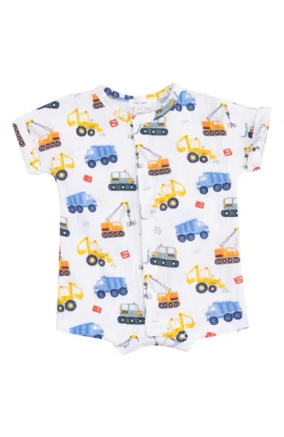 Angel Dear Babies'  Construction Print Organic Cotton Gauze Romper In Ivory
