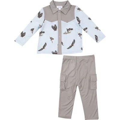 Angel Dear Babies'  Cowboy Bald Eagles Print Shirt & Cargo Pants Set In Multi