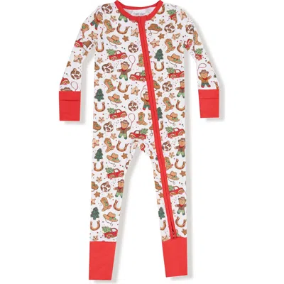 Angel Dear Babies'  Cowboy Christmas Print Zip Romper In Multi