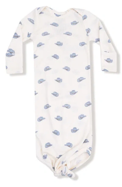 Angel Dear Babies'  Cowboy Hat Print Knotted Gown In White