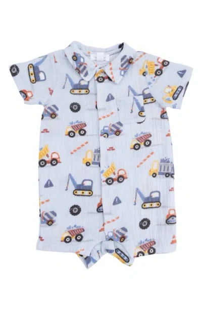 Angel Dear Babies'  Crayon Construction Organic Cotton Muslin Polo Romper In Blue