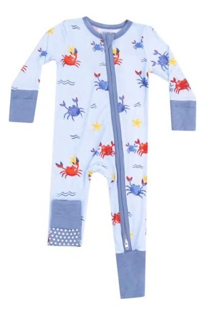 Angel Dear Babies'  Crayon Crab Print Convertible Zip Romper In Blue