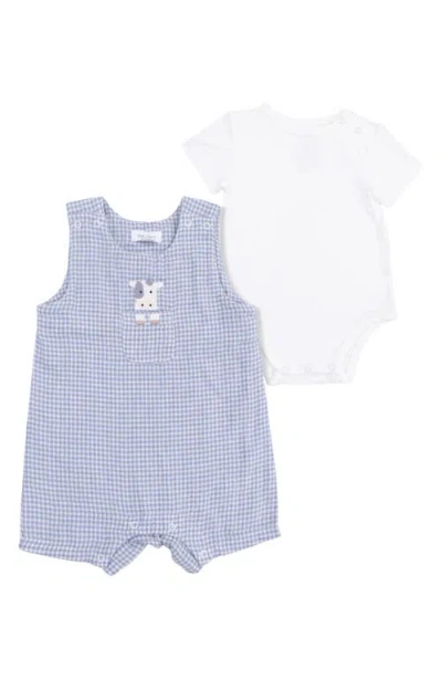 Angel Dear Babies'  Cute Farm Animal Appliqué Romper & Bodysuit Set In Blue