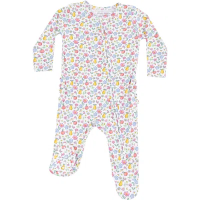 Angel Dear Babies'  Fall Fruit Floral Ruffle Zip Footie In White