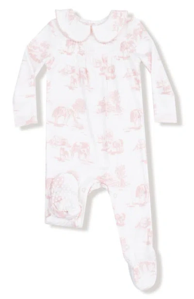 Angel Dear Babies'  Farm Toile Print Peter Pan Collar Footie In White