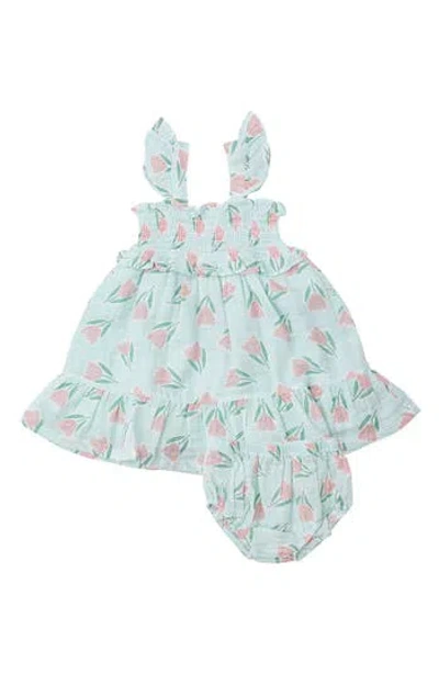 Angel Dear Babies'  Floral Smocked Ruffle Sundress & Bloomers In Blue Multi