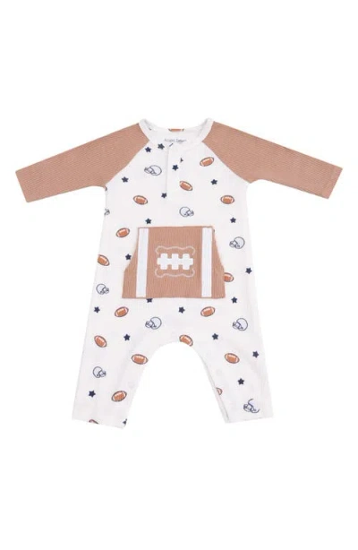 Angel Dear Babies'  Footballs & Stars Raglan Sleeve Romper In White