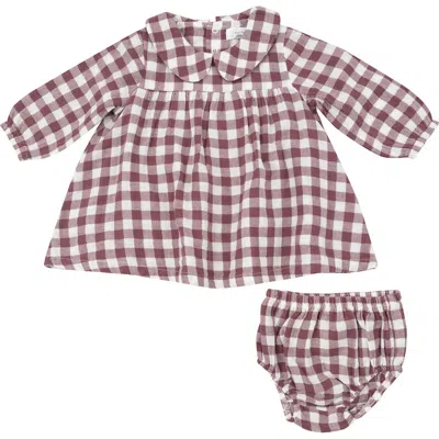 Angel Dear Babies'  Gingham Peter Pan Collar Dress & Bloomers Set In Purple