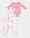 Angel Dear Girl's 2-piece Antoinette Floral Overalls And Bodysuit Set In Pink