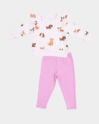 Angel Dear Kids' Girl's 2-piece Best Friend Dogs Sweatshirt And Leggings Set In Pink