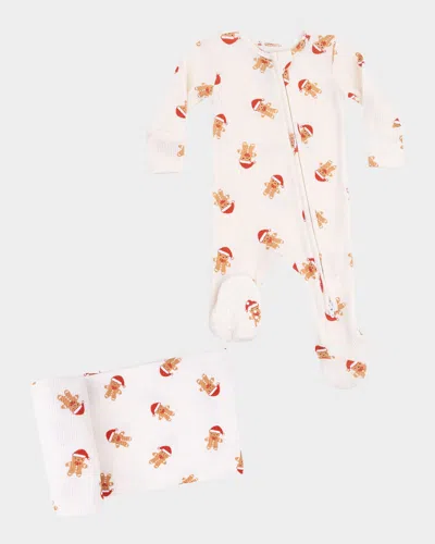 Angel Dear Kids' Girl's 3-piece Gingerbread 2-way Zip Footie Set In White