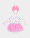 Angel Dear Girl's Balloon Animals Long-sleeve Tutu Bodysuit And Headband Set In Pink