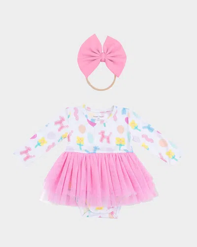 Angel Dear Kids' Girl's Balloon Animals Long-sleeve Tutu Bodysuit And Headband Set In Pink