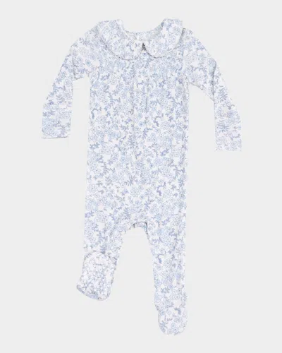 Angel Dear Kids' Girl's Blue Calico Floral Smocked Footie