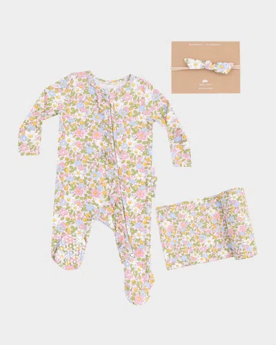 Angel Dear Kids' Girl's Bubbly Baby Calico Footie W/ Headband & Blanket In Multi