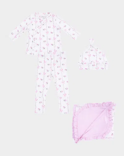 Angel Dear Kids' Girl's Dainty Buds And Bows Stripe 4-piece Set In Pink