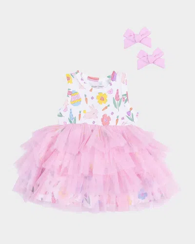 Angel Dear Kids' Girl's Easter Bunnies Twirly Tank Tutu Dress W/ Hair Clips In Multi