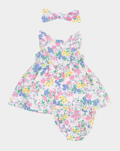 Angel Dear Kids' Girl's Emma Floral-print Ruffle Dress W/ Bloomers & Headband In Multi