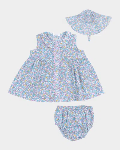 Angel Dear Kids' Girl's Flowers & Berries Dress W/ Sun Hat & Bloomers In Blue