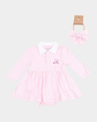 Angel Dear Kids' Girl's Golf Cart Polo Bodysuit Dress & Headband Set In Pink