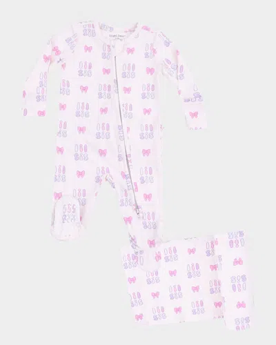 Angel Dear Kids' Girl's Lil Sis 2-way Zip Footie Romper & Blanket Set In Pink