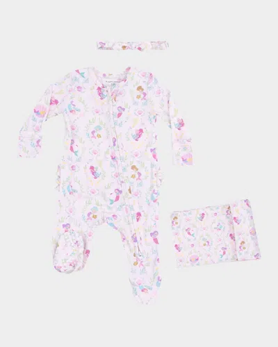 Angel Dear Kids' Girl's Mermaids Printed Footie W/ Headband & Blanket In Multi