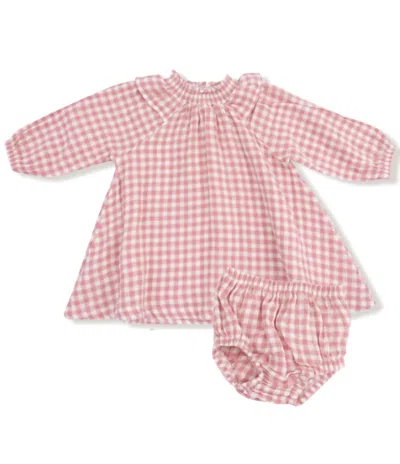 Angel Dear Kids' Girl's Plaid Ruffle Smocked Dress In Rose In Pink