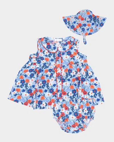 Angel Dear Kids' Girl's Poppy Days Printed Dress W/ Bloomers & Sunhat In Multi