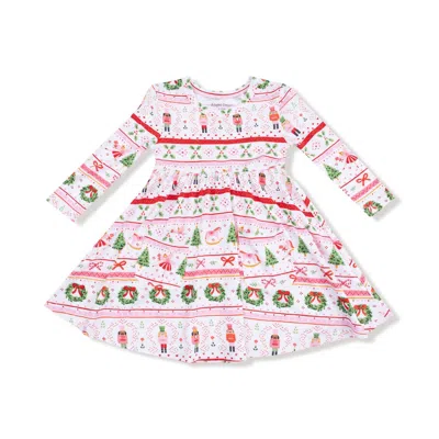Angel Dear Kids' Girl's Sugar Plum Fairy Nutcracker Fair Isle Bamboo Long Sleeve Twirl Dress In White In Multi