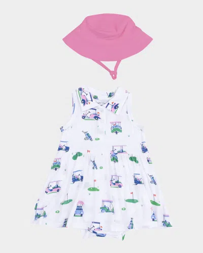Angel Dear Kids' Girl's Vintage Golf Carts Polo Dress W/ Sunhat In Multi