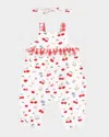Angel Dear Girl's Watercolor Cherries Printed Romper W/ Knot Headband In Multi