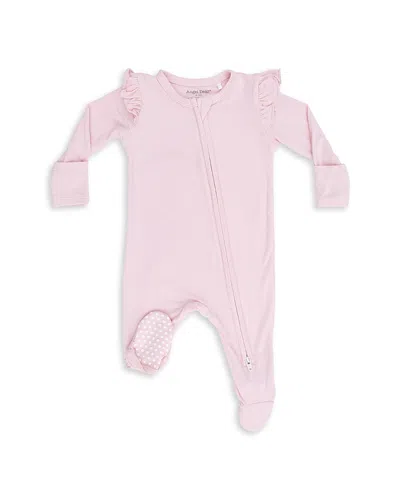 Angel Dear Girls' 2 Way Ruffle Sleeve Zipper Footie - Baby In Pink