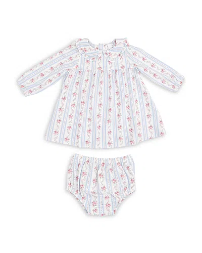 Angel Dear Girls' Anna Floral Striped Long Sleeved Dress & Bloomer - Baby In Pink