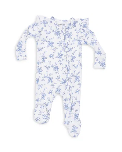 Angel Dear Girls' Baby Blue Vines Floral Two Way Ruffle Sleeve Zipper Footie - Baby
