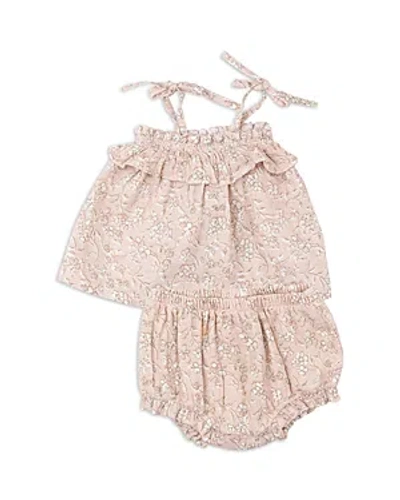 Angel Dear Girls' Baby's Breath Cotton Muslin Floral Ruffled Top & Bloomer Set In Pink