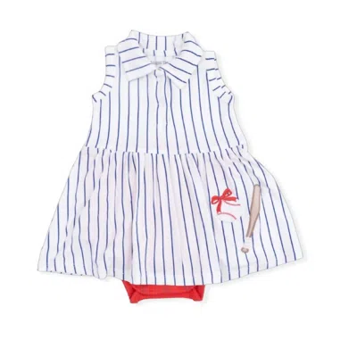 Angel Dear Kids' Girls Baseball Stripe Bamboo Polo Bodysuit Dress In White