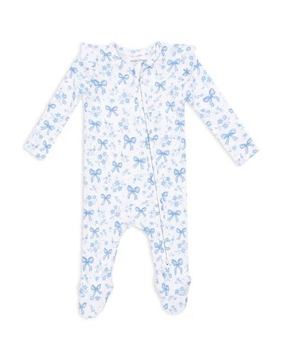 Angel Dear Girls' Bows & Flowers 2 Way Ruffled Sleeve Zipper Footie - Baby In Blue
