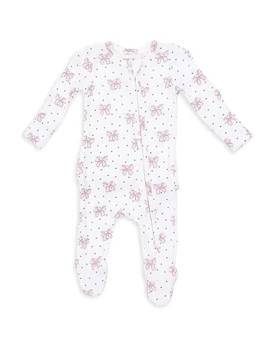 Angel Dear Girls' Bows And Hearts 2 Way Ruffled Back Zipper Footie - Baby In White