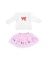 Angel Dear Girls' Candy Canes Ruffled Shoulder Waffle Sweatshirt & Tutu Skirt Set - Baby In White