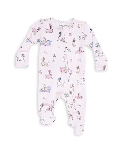 Angel Dear Girls' Fancy Hounds With Bows Two Way Ruffle Back Zipper Footie - Baby In Pink