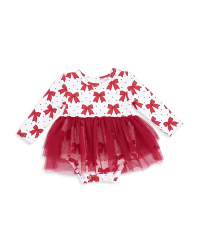 Angel Dear Girls' Festive Bows Long Sleeved Tutu Bodysuit Dress - Baby In White