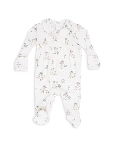 Angel Dear Girls' Flower Ducklings Smocked Peter Pan Snap Footie - Baby In White