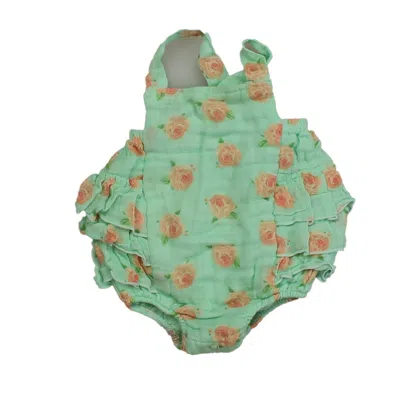 Angel Dear Kids' Girls Green Peach Roses Romper