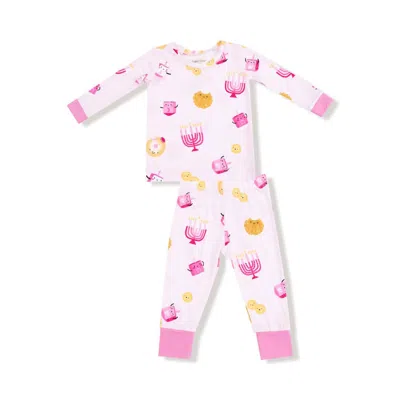 Angel Dear Kids' Girls' Hanukkah Long Sleeve Loungewear Set In Pink