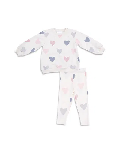 Angel Dear Girls' Hearts French Terry Puffy Oversized Sweatshirt & Legging Set - Baby In White
