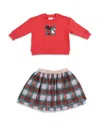 Angel Dear Girls' Holiday Plaid Drop Sleeved Sweatshirt & Tutu Skirt Set - Baby In Red